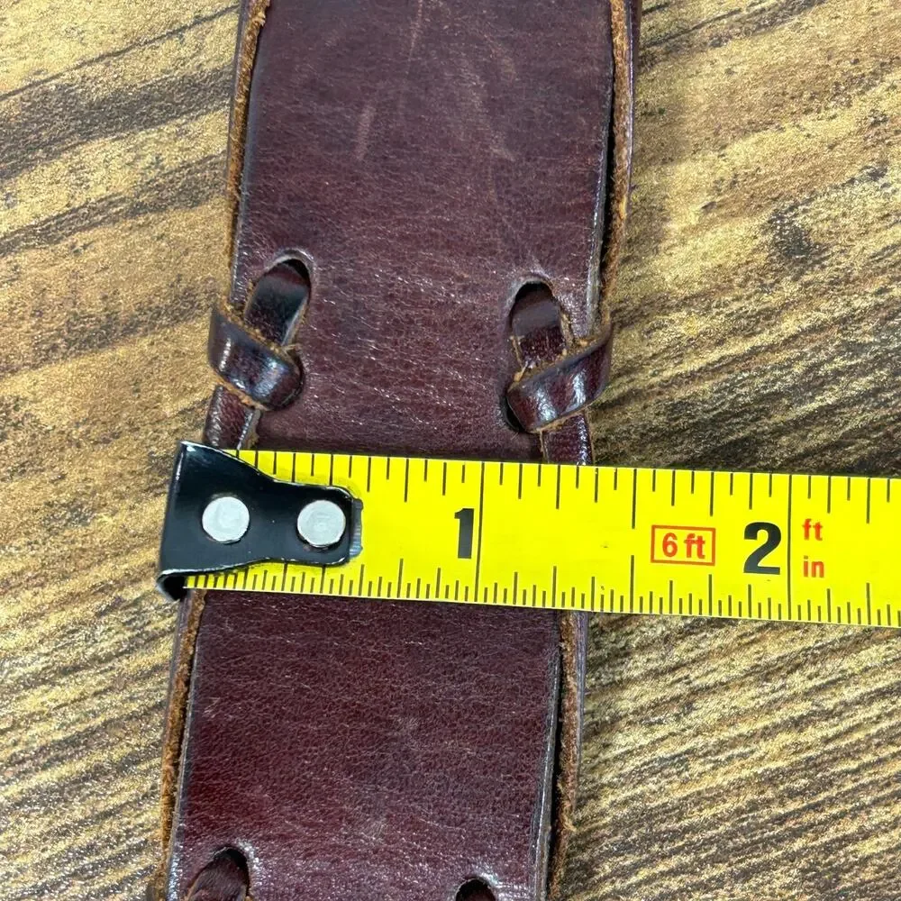 REI Brown Leather Belt Solid Silver Buckle Mens 36 Distressed Wrap Braid Detail